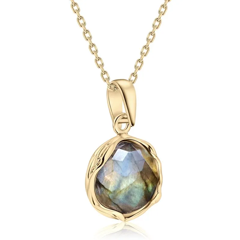 Yellow Gold Plated Labradorite Pendant 12mm