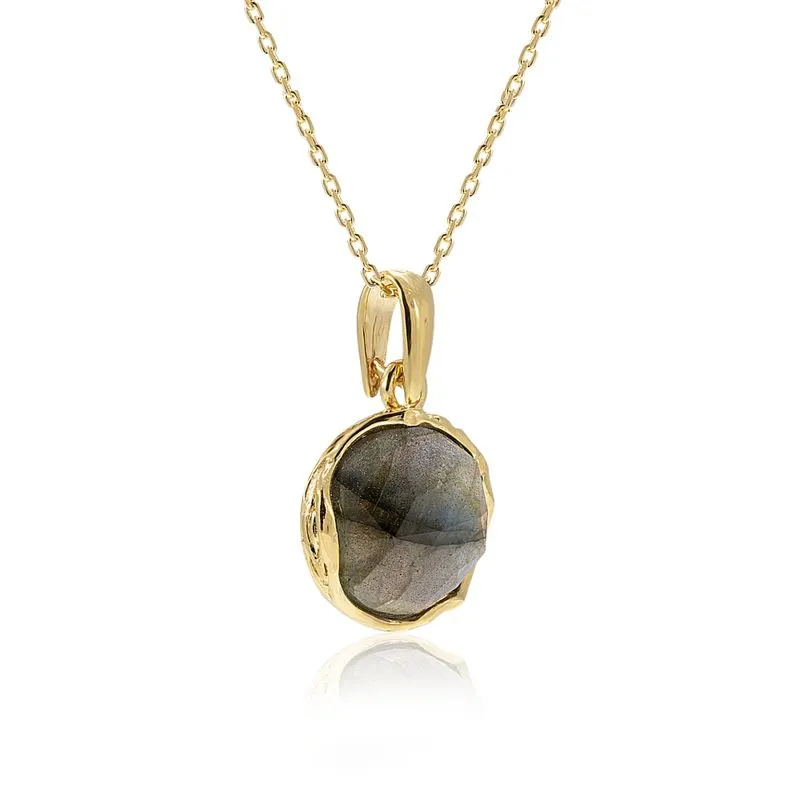 Yellow Gold Plated Labradorite Pendant 12mm