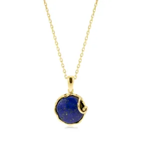 Yellow Gold Plated Round Blue Lapis Lazuli 14mm Pendant