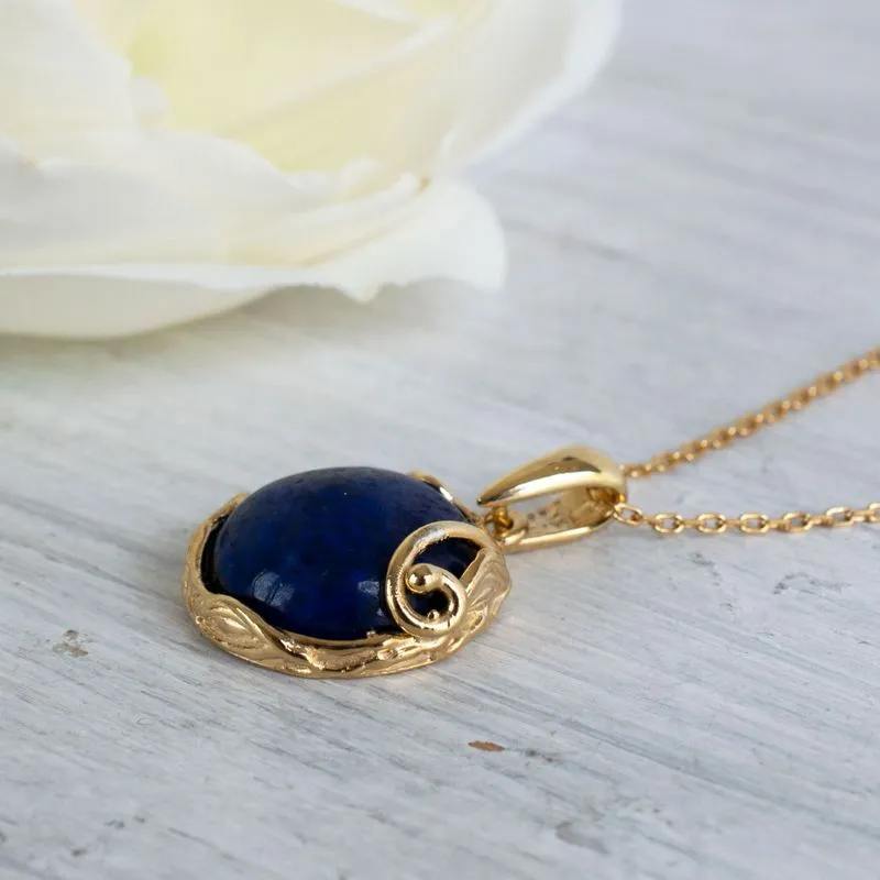 Yellow Gold Plated Round Blue Lapis Lazuli 14mm Pendant