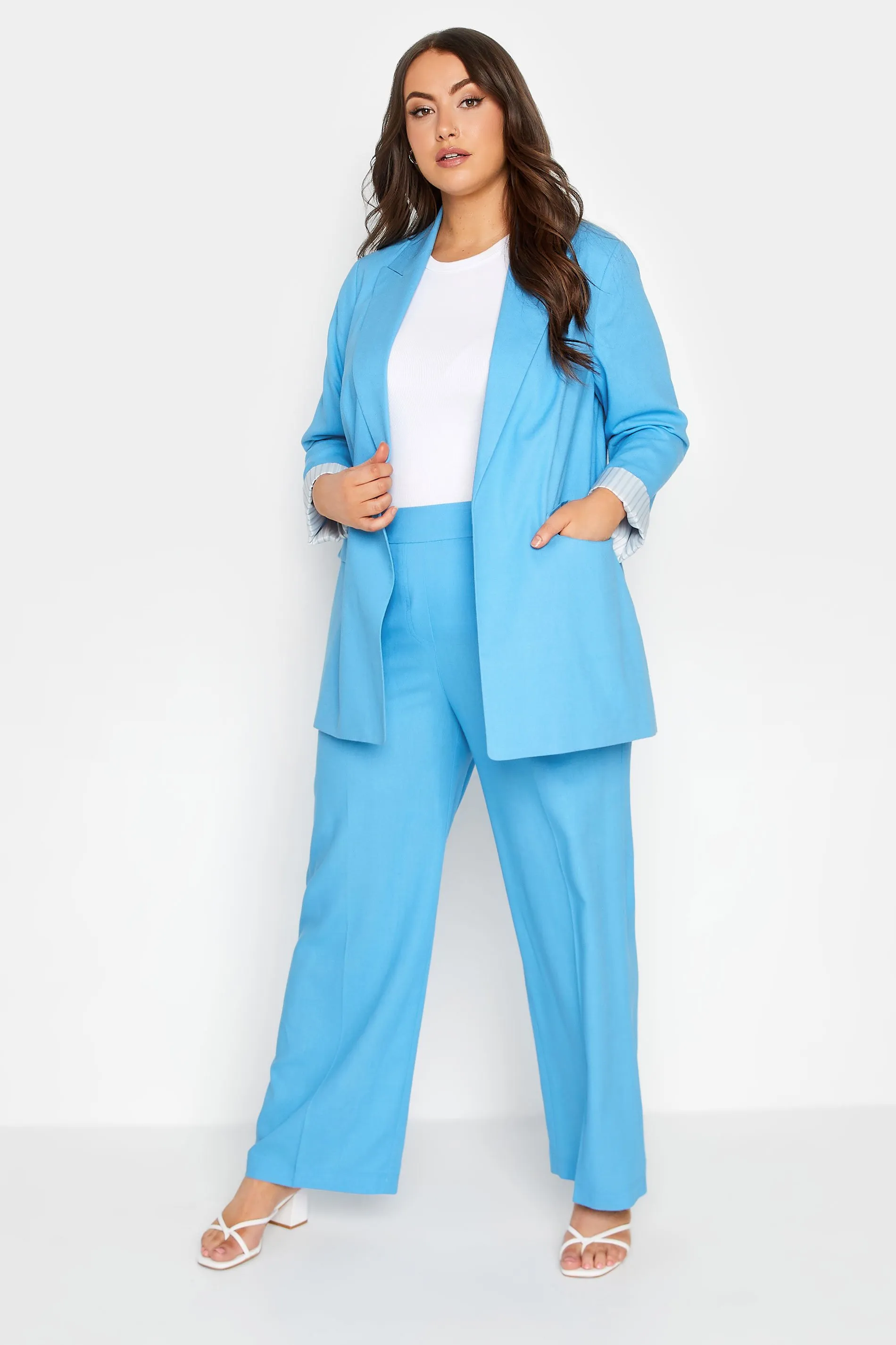 YOURS Curve Blue Linen Tailored Blazer