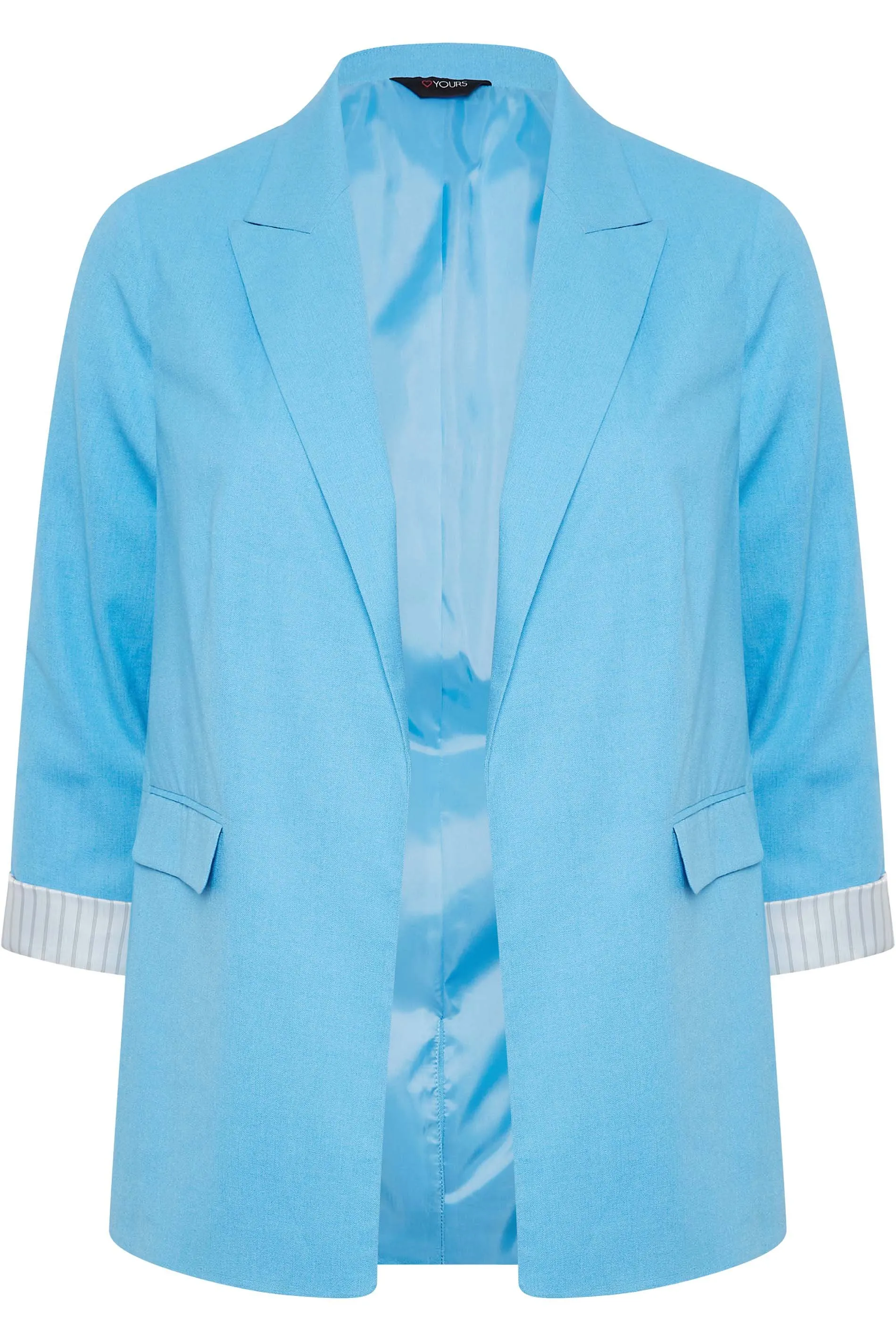 YOURS Curve Blue Linen Tailored Blazer